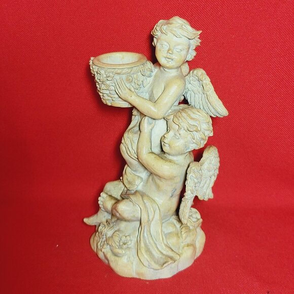 Vintage Angel Cherubs Figurine Decor Chalk Ware Angel Candleholder - Picture 8 of 12